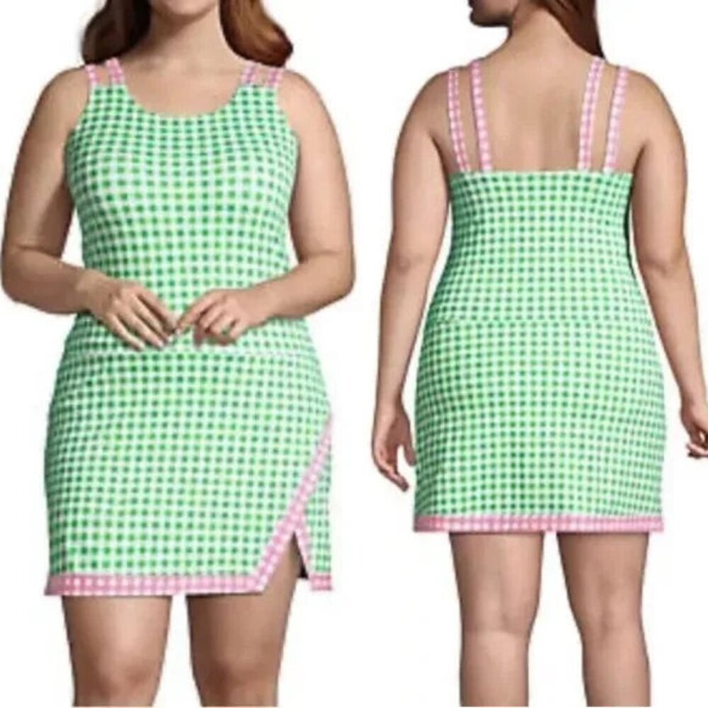 Lands' End x Draper James Swim Dress Size 18W Gingham UPF Swimsuit Modest NEW